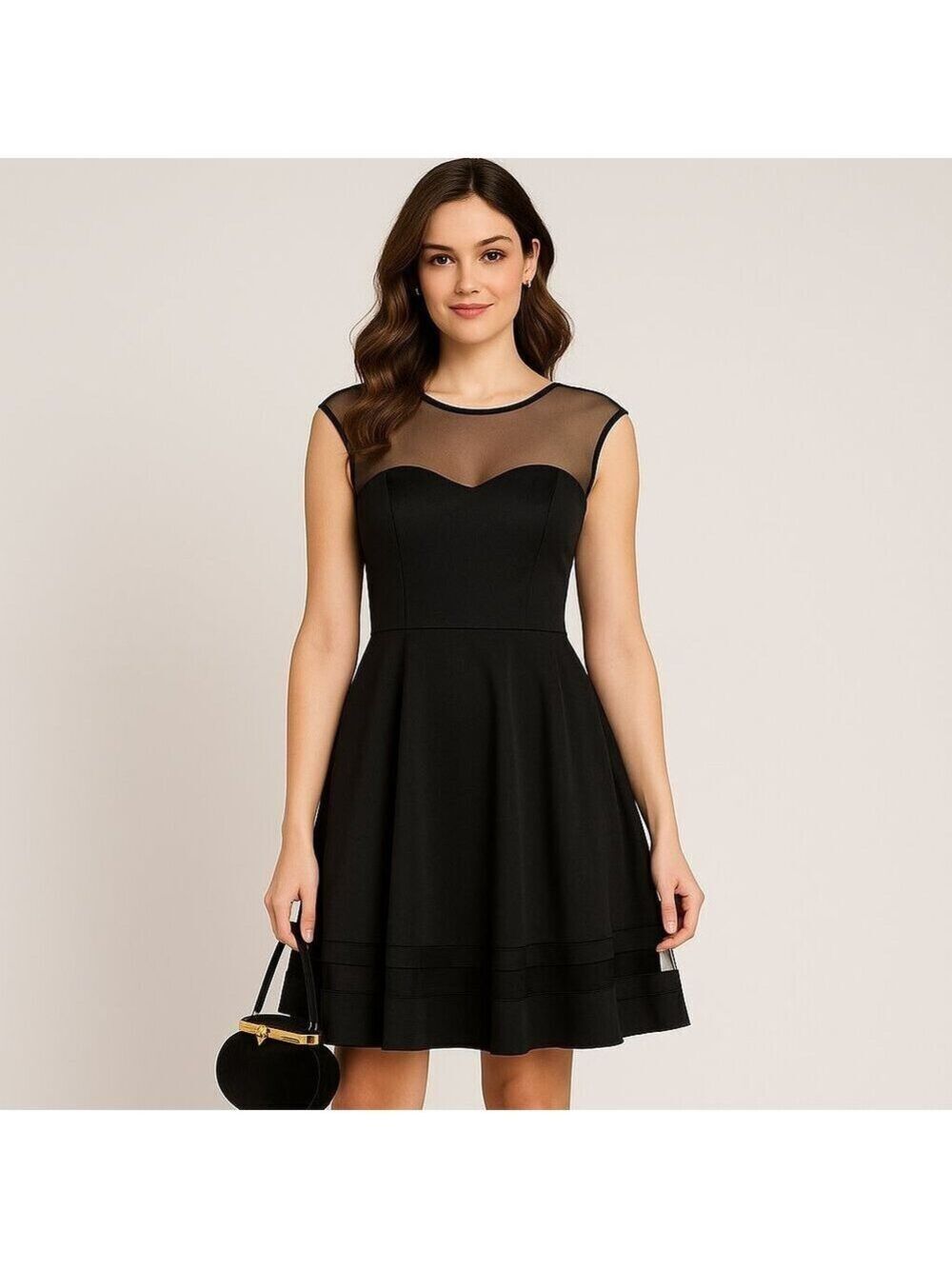 Betsy & Adam Black Illusion Fit & Flare Cocktail Dress Size 12
